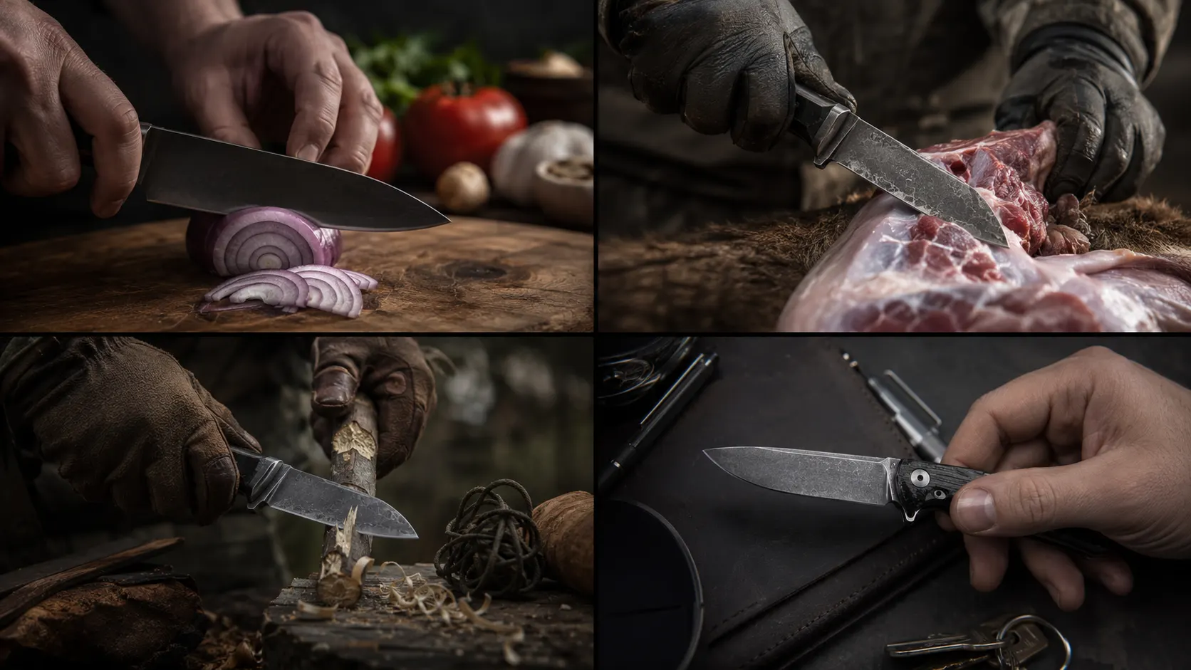 Diferentes usos de cuchillos en cocina, caza, bushcraft y EDC para elegir el acero adecuado